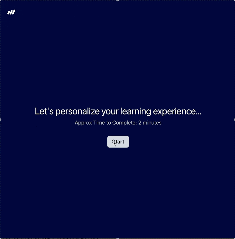 CFI personalization survey start screen before reaching the member dashboard