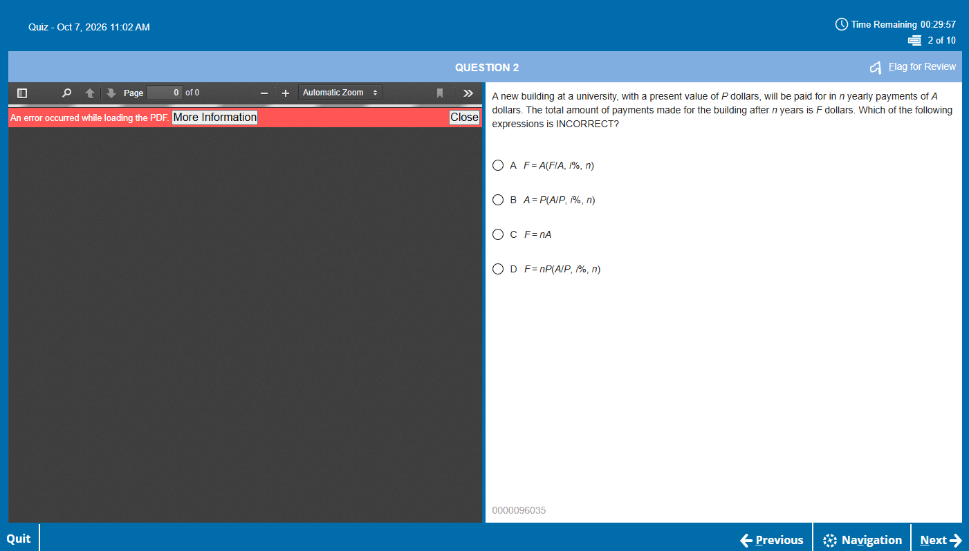 PPI2Pass FE QBank split-screen practice question