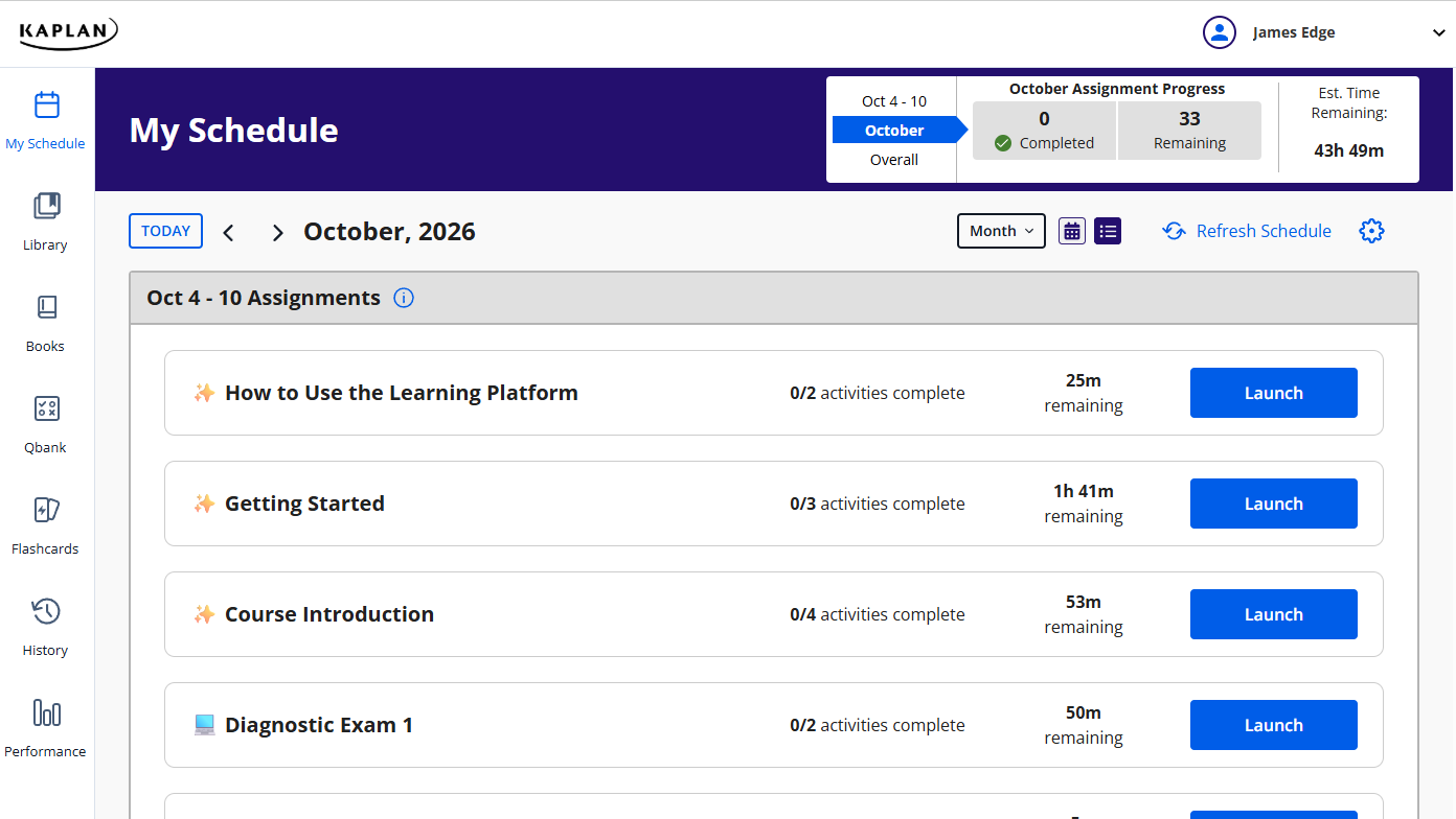PPI2Pass FE study schedule dashboard