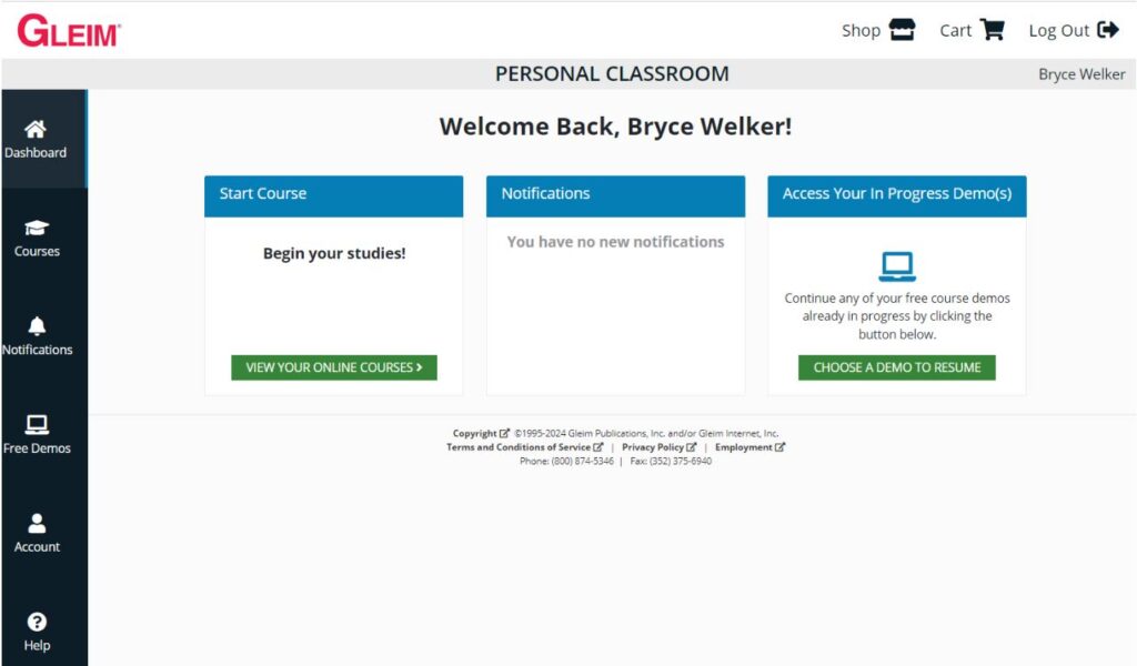 Gleim CPA General Dashboard