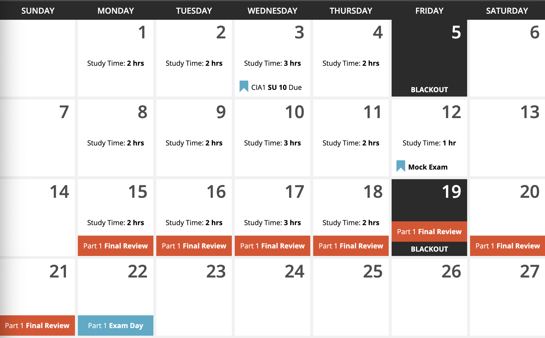 Gleim CIA study calendar