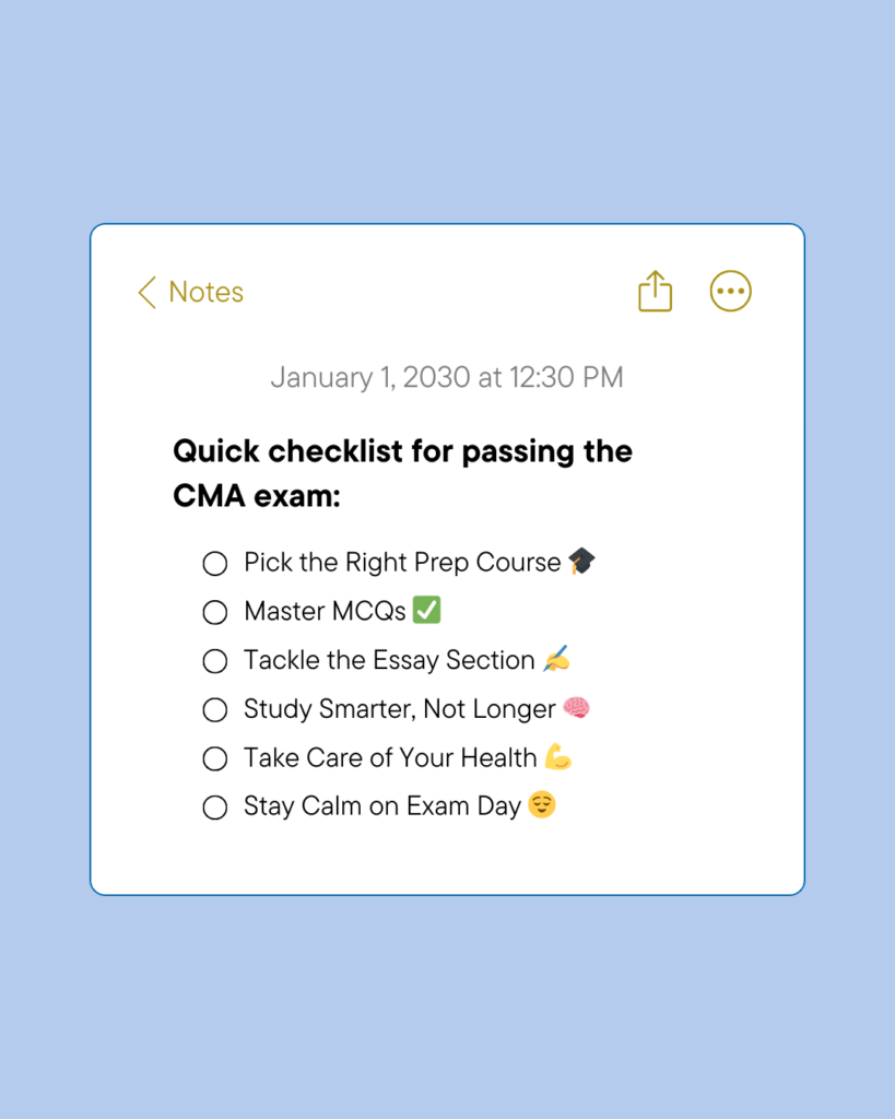 passing the CMA exam checklist
