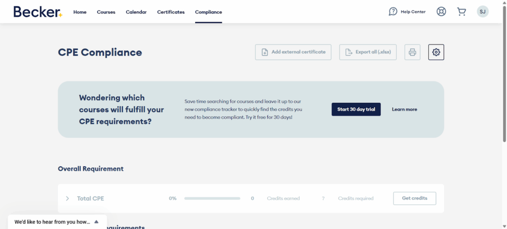 Becker CPE compliance tracker
