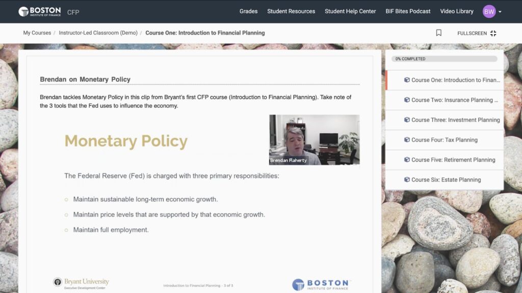 Boston Institute of Finance video lectures