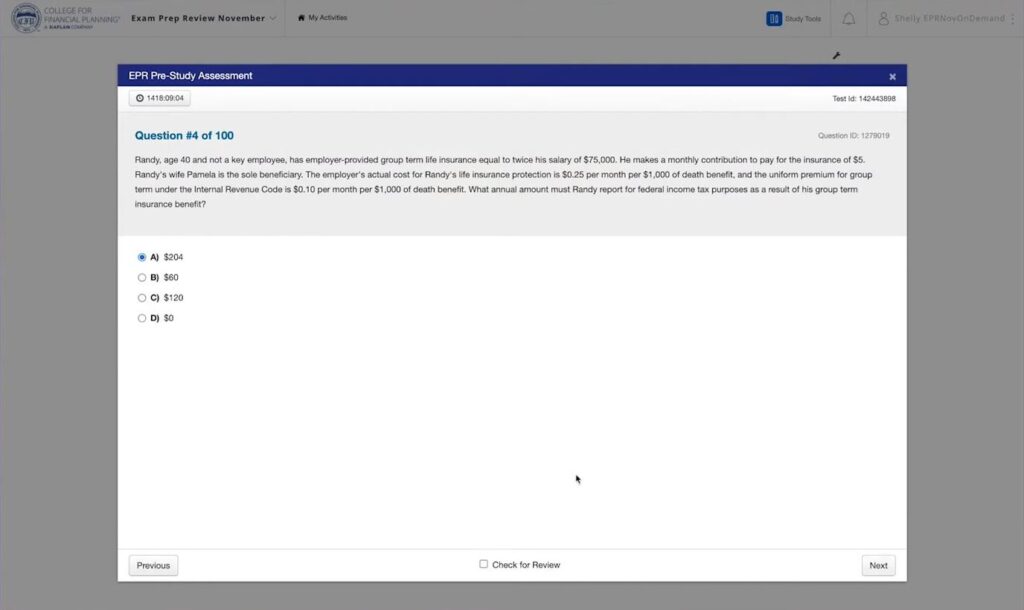 Kaplan CFP practice question