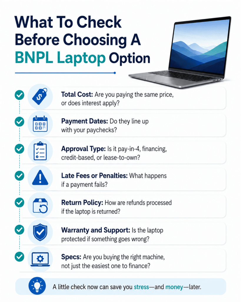 How to choose a buy now, pay later laptop plan infographic