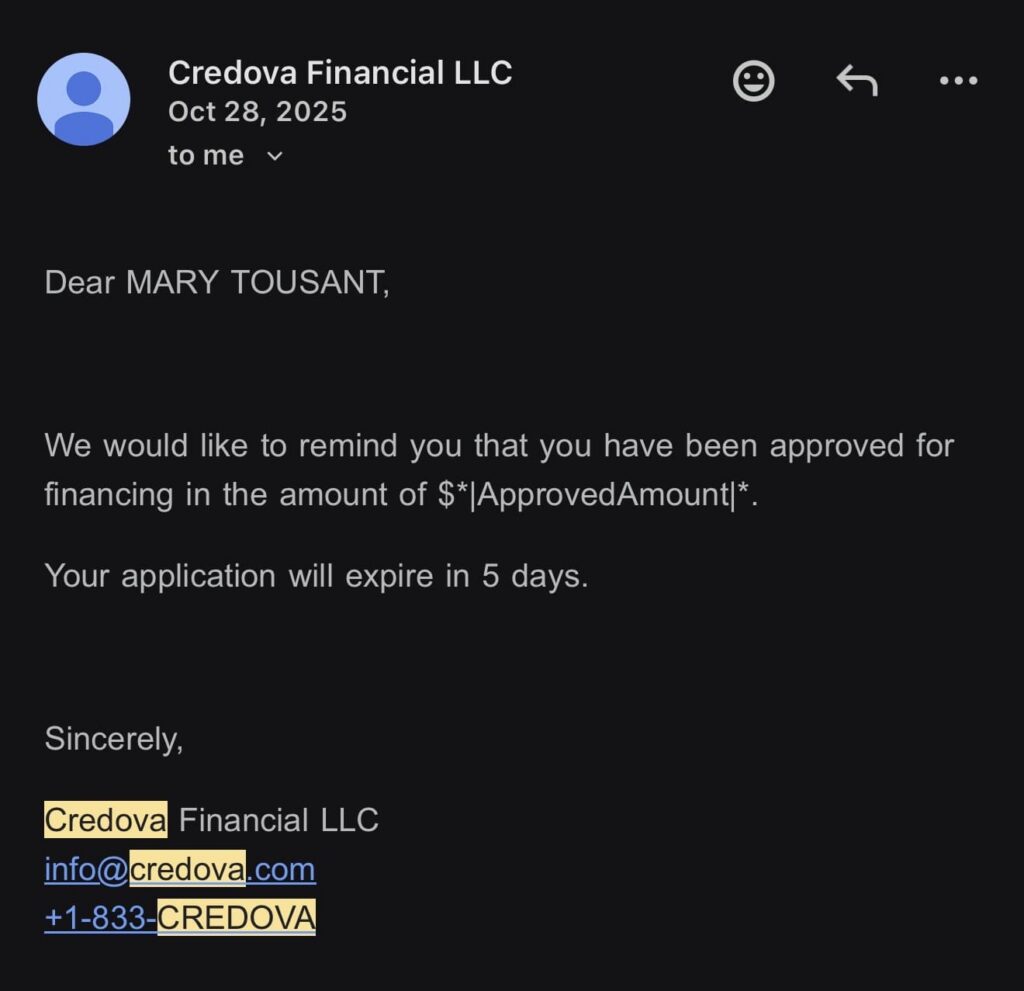 Credova email