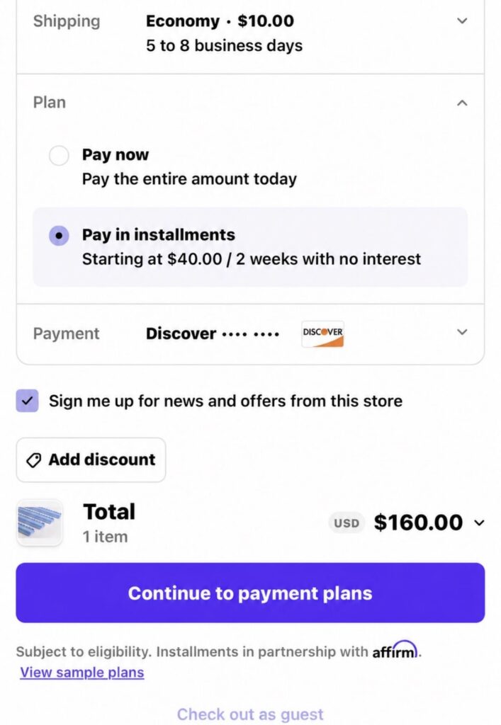 Shop Pay pay in installments