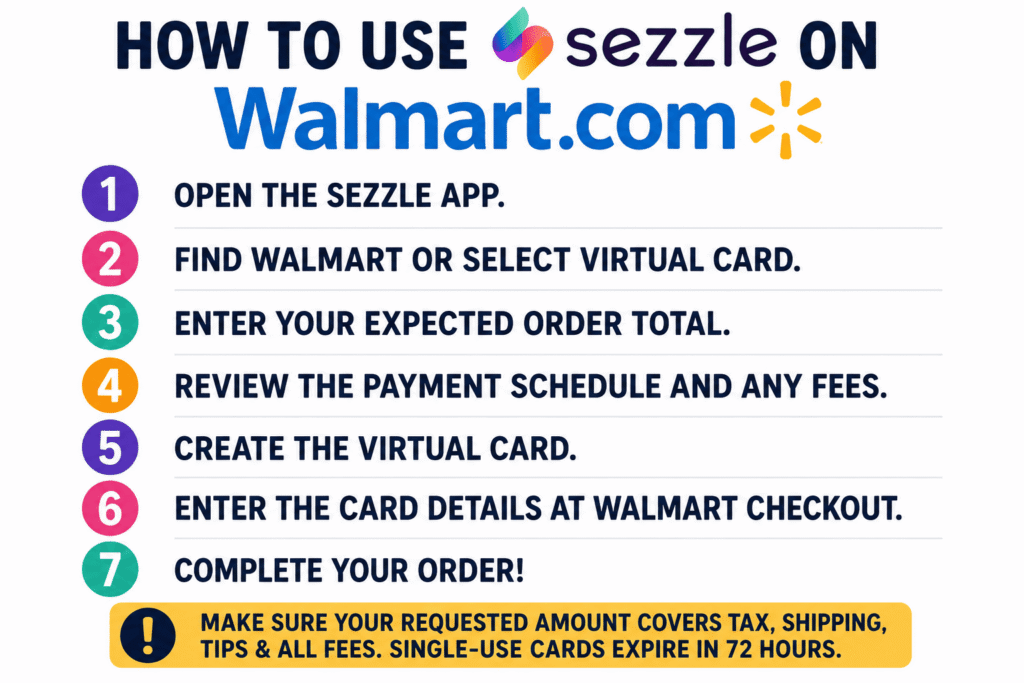 Using Sezzle virtual card on Walmart.com checkout