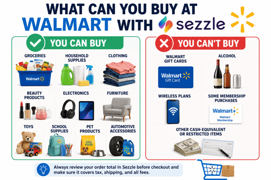 Sezzle eligible purchases at Walmart stores