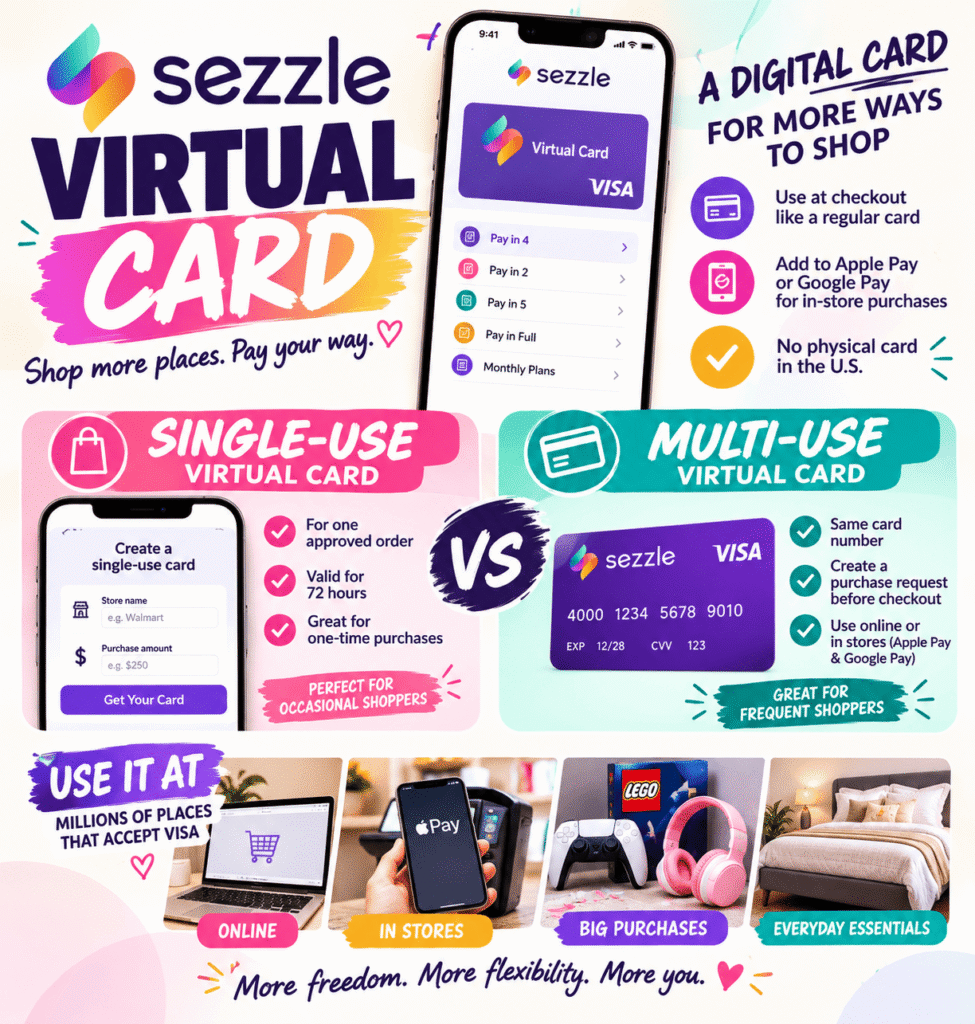 Sezzle virtual card dashboard and payment setup