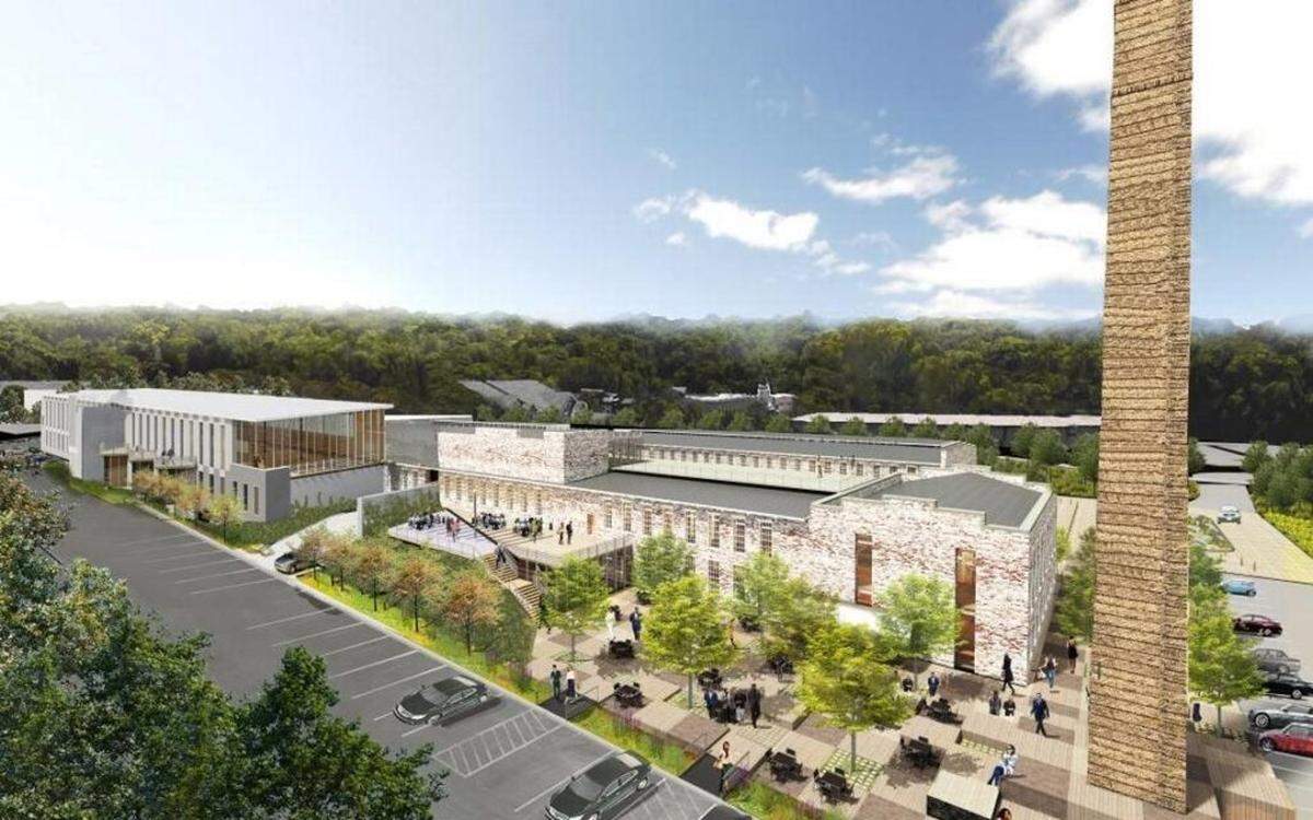 A rendering of the planned Tompkins Hall food court, office space and restaurants. Courtesy White Point Paces Partners.