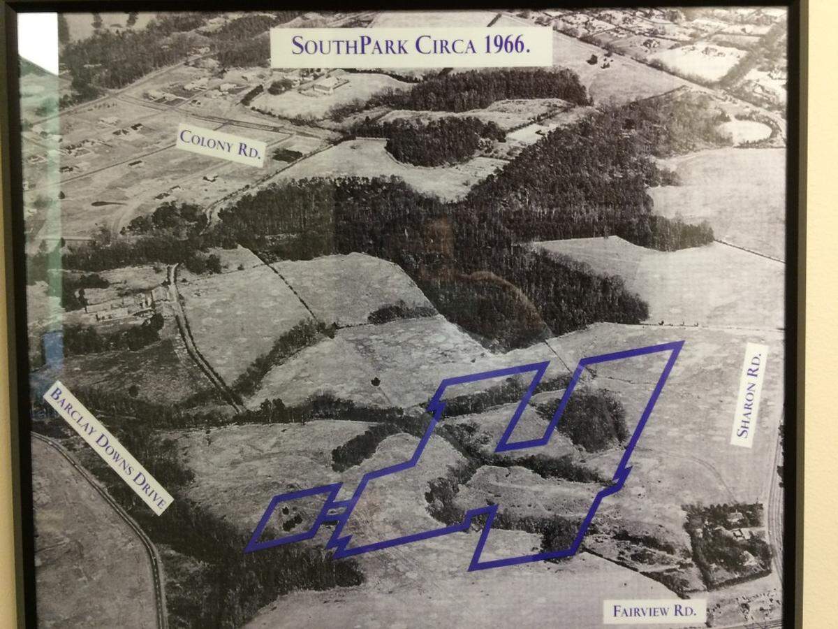 Photograph of SouthPark area in 1966, with plans outlined for SouthPark Mall