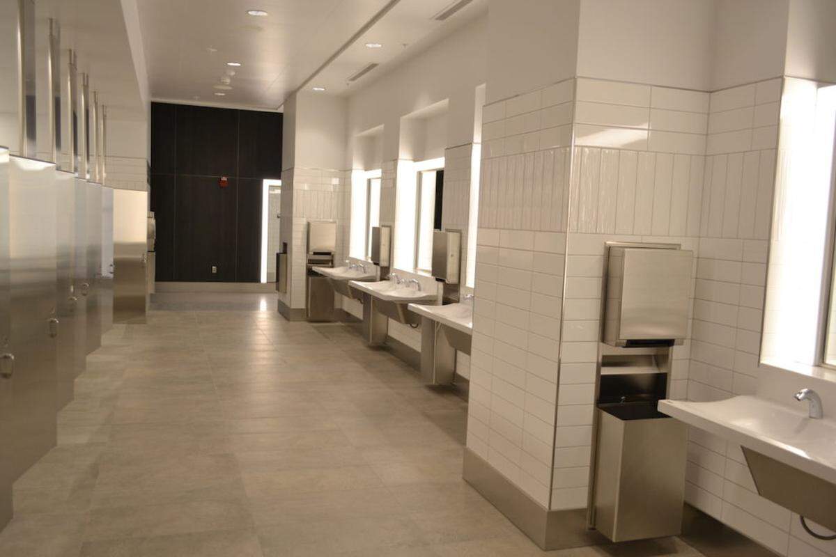Courtesy of Sea-Tac Airport<br>The Sea-Tac Airport North Satellite Terminal restroom in Seattle, Washington.