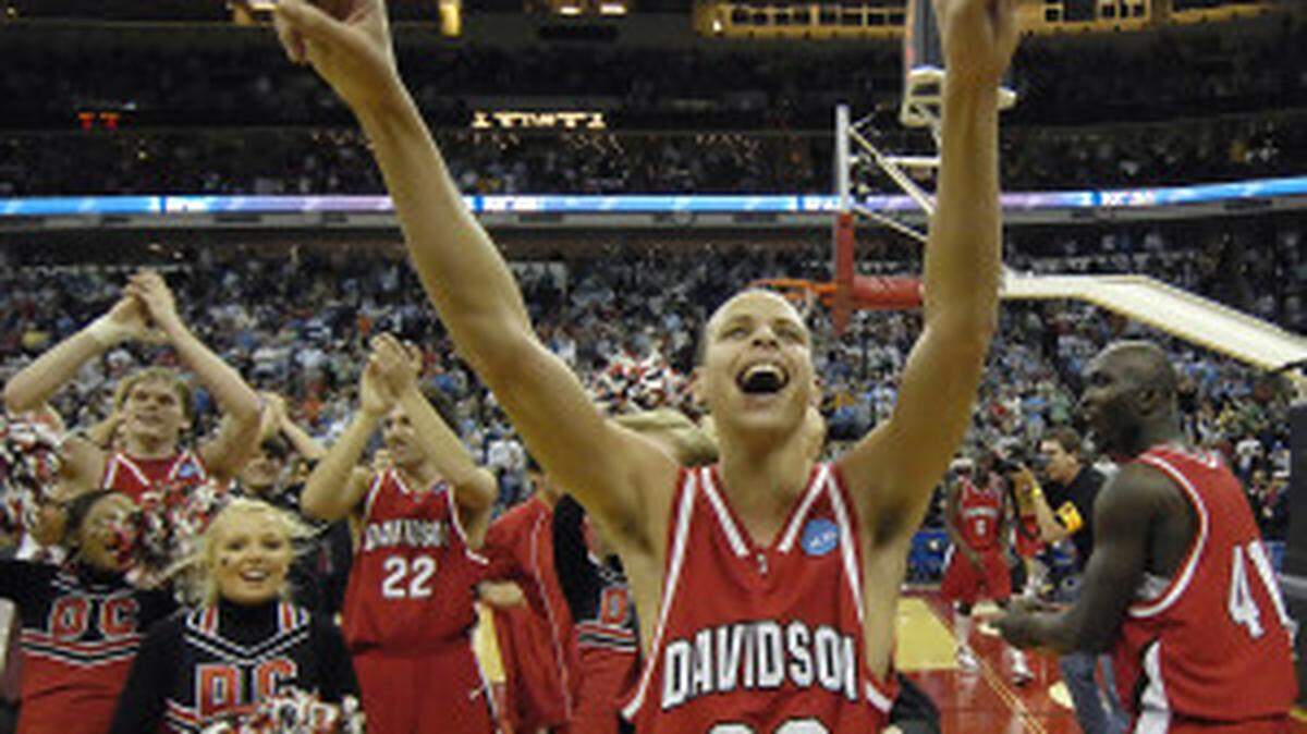 Steph Curry celebrates one of his many wins at Davidson, where he starred in the late 2000s.