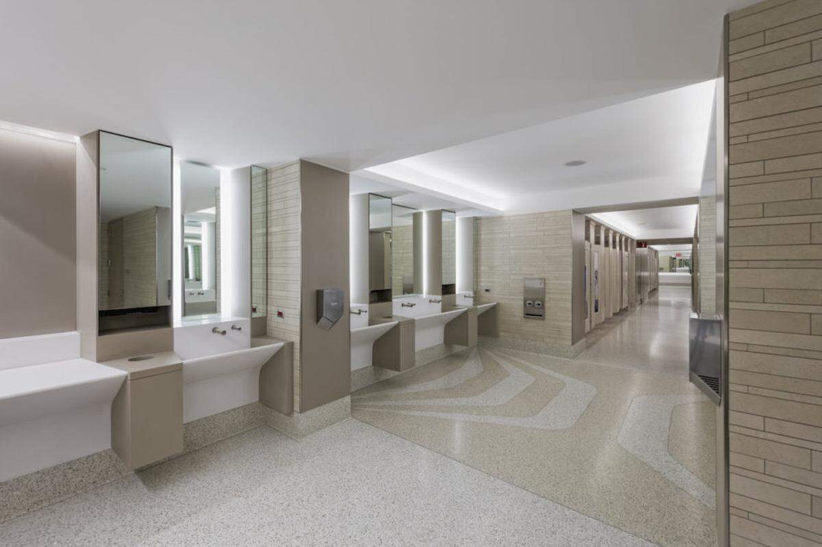 Courtesy of LaGuardia Airport<br>The restroom at LaGuardia Airport Terminal B in Queens, New York.
