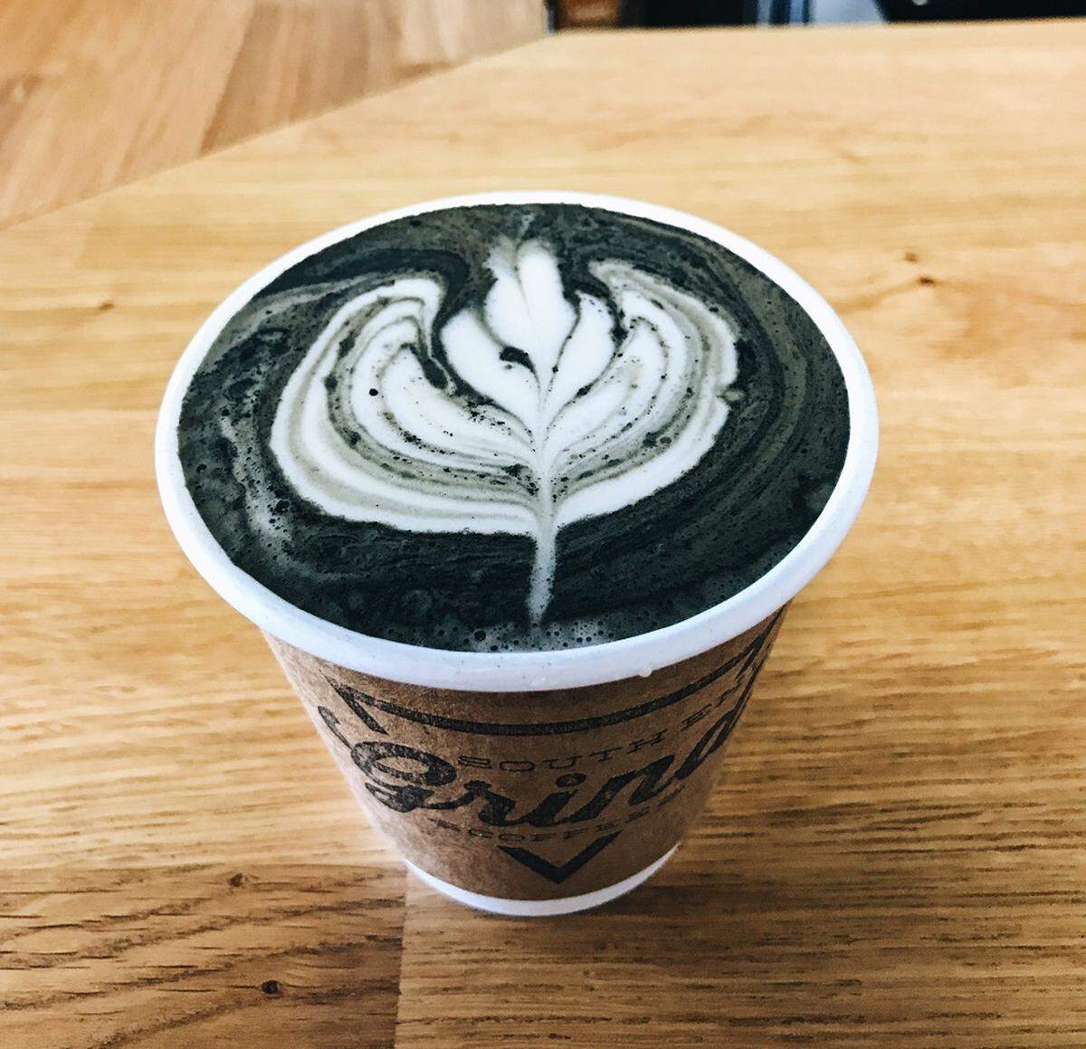 Activated charcoal latte at South End Grind. Photo by Deanna Drogan.