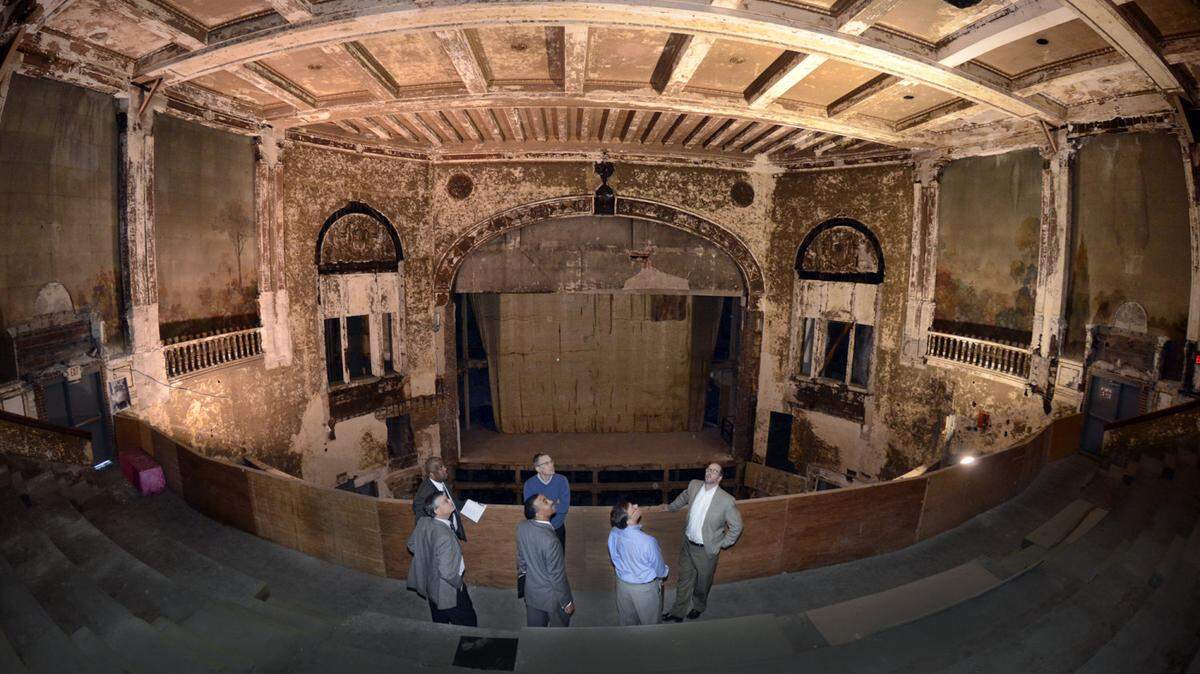 City Council members and other city officials took a tour of the old Carolina Theatre on Wednesday October 10, 2012 to get an idea of how much of the aging structure remains for redevelopment. Two plans are on the table for the site, which is owned by the city. DIEDRA LAIRD - dlaird@charlotteobserver.com