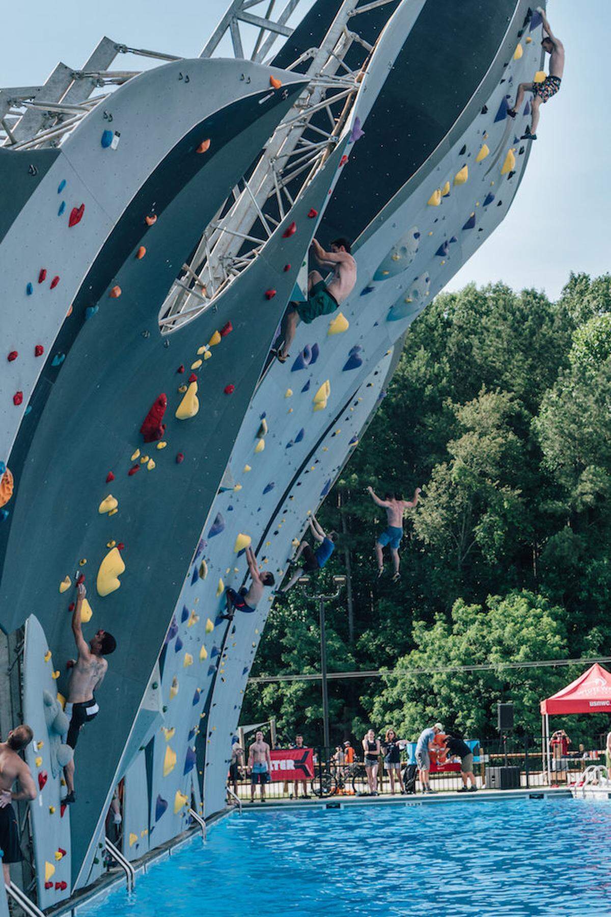 Deep water solo climb at USNWC. Photo courtesy of U.S. National Whitewater Center