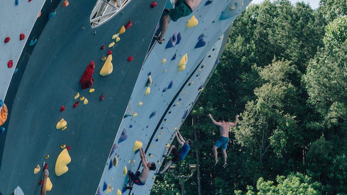 Deep water solo climb at USNWC. Photo courtesy of U.S. National Whitewater Center
