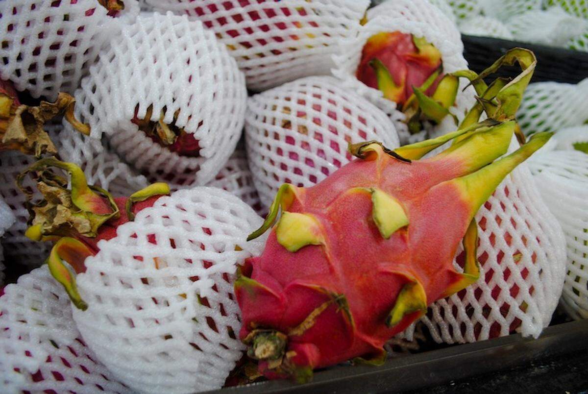 Dragon fruit awaits purchase at Compare Foods.
