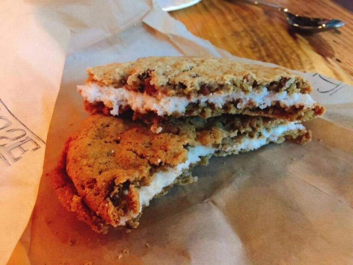 You can get cake or pie, but we’d go with the oatmeal pie: Two cookies sandwiched with a rich filling.