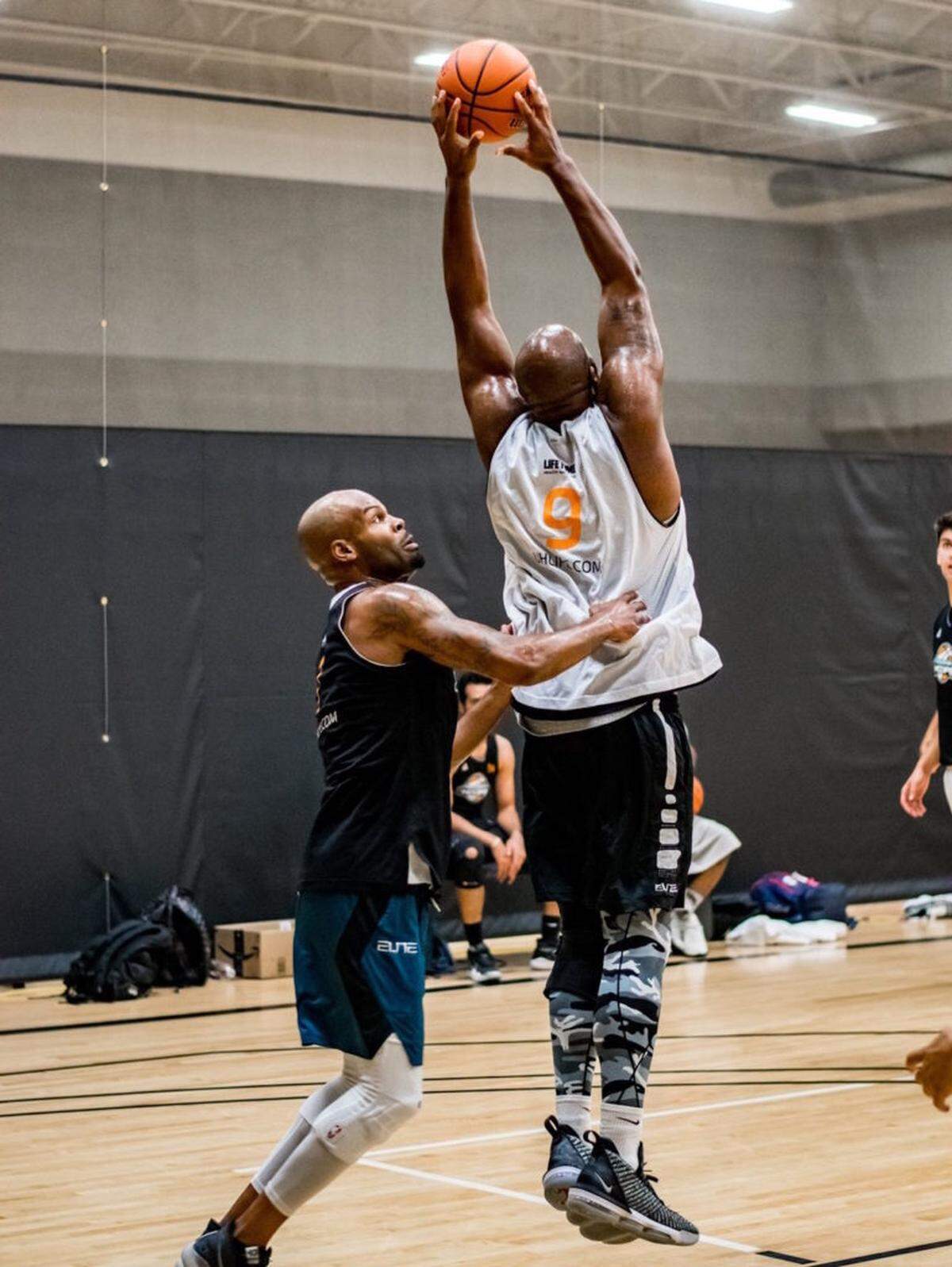 Photo by Nakisha Washington<br>Andre Procope trains for running on the basketball court.
