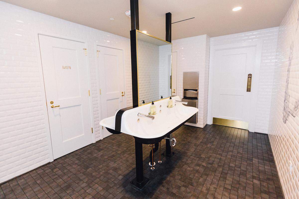 The restrooms at La Belle Helene in Charlotte.