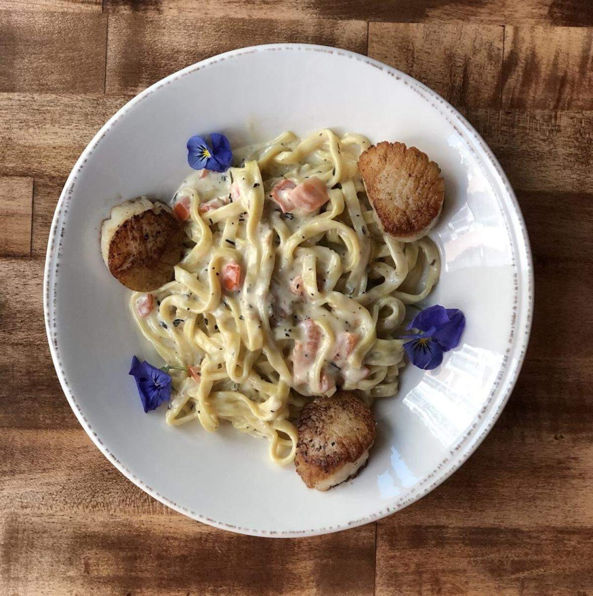 Courtesy of Jamie Brown<br/>Crepe Cellar  lavendar lime linguini with scallops