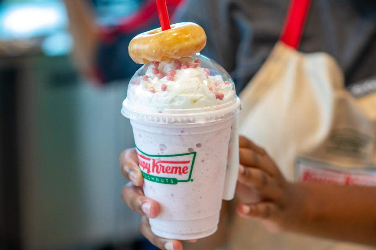 Alex Cason Photography<br/>Milkshakes at the new Krispy Kreme Concord are served with a mini glazed doughnut on top.