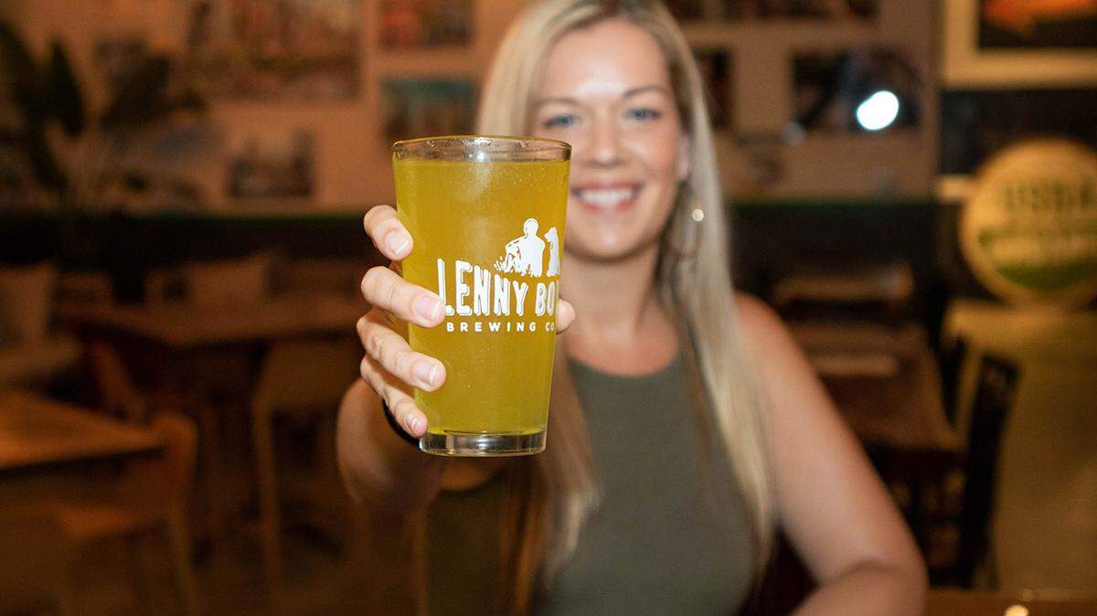 Photo by Alex Cason<br />
Ginger Anderson drinks CBD kombucha from Lenny Boy almost every time she visits. "Just knowing all of the health benefits of kombucha and CBD and putting it in one glass is great," she said.