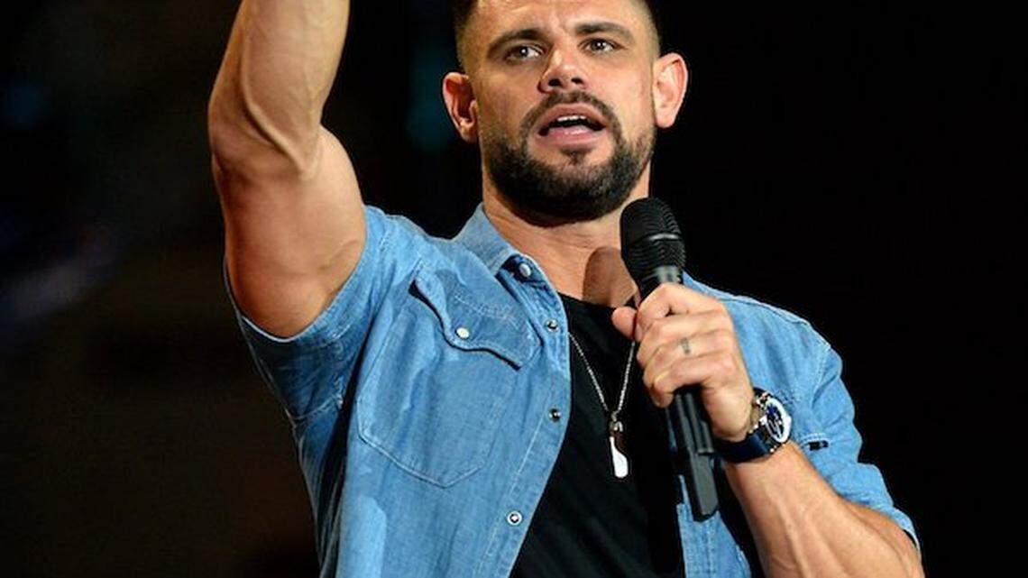 Elevation Pastor Steven Furtick ministers to the audience during the national Outcry Tour 2017 concert. Photo by Jeff Siner.