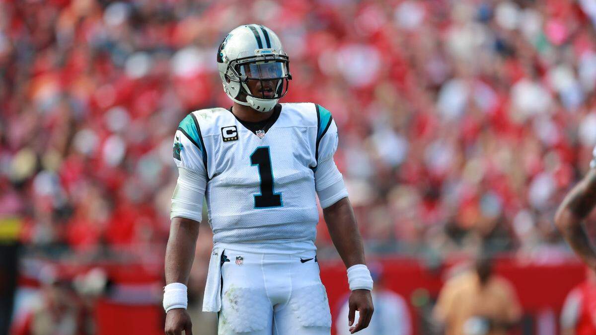 Carolina Panthers quarterback Cam Newton (1) looks toward his bench while playing against the Tampa Bay Buccaneers during an NFL football game Sunday, Jan. 1, 2017, in Tampa, Fla.  (Jeff Haynes/AP Images for Panini)