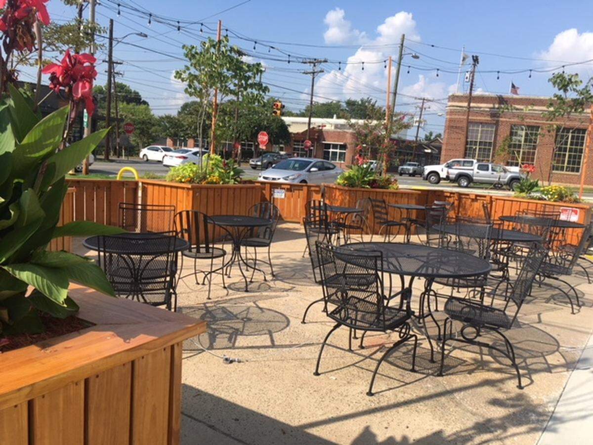 The dog-friendly patio at Max and Lola Bodega in South End. Photo by Katie Toussaint