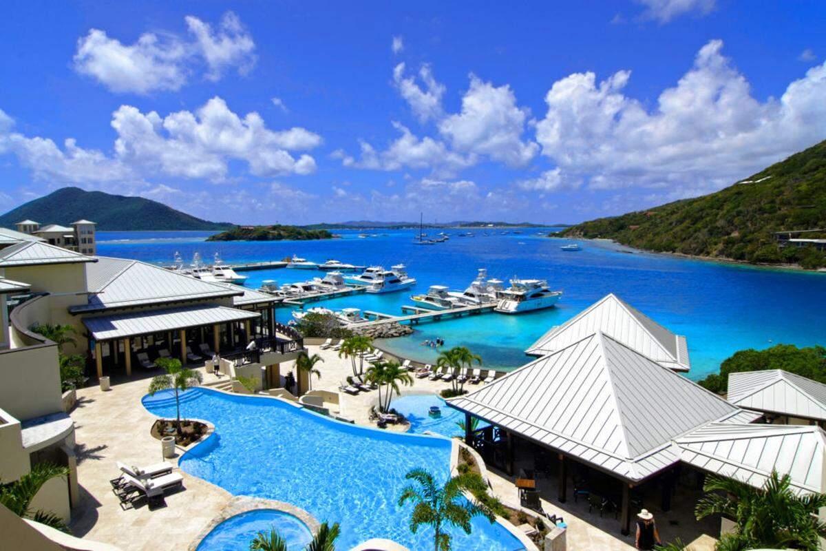 British Virgin Islands, Scrub Island pools, marina and ocean. Photo courtesy Scrub Island Resort, Spa &amp; Marina.