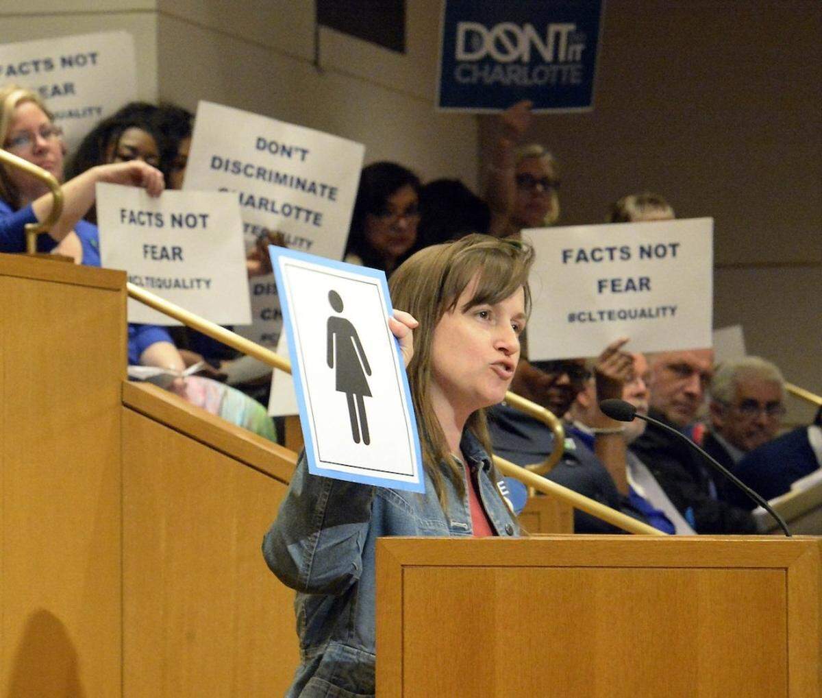Jeannette Wilson voices her opposition to the proposed non-discrimination ordinance during a meeting of the Charlotte City Council at the Charlotte Mecklenburg Government Center on Monday, March 2, 2015.