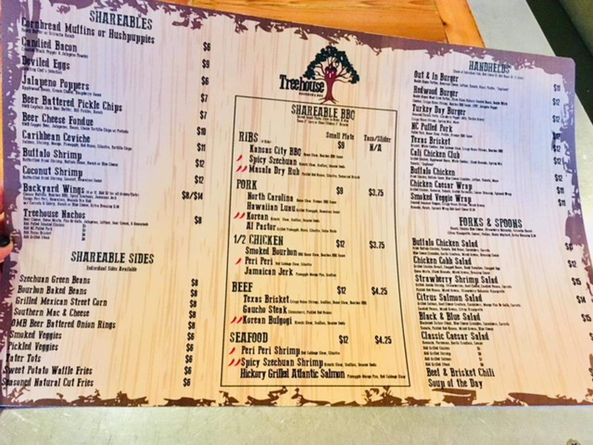 New food menu at Treehouse Bourbon &amp; BBQ. Photo by Katie Toussaint