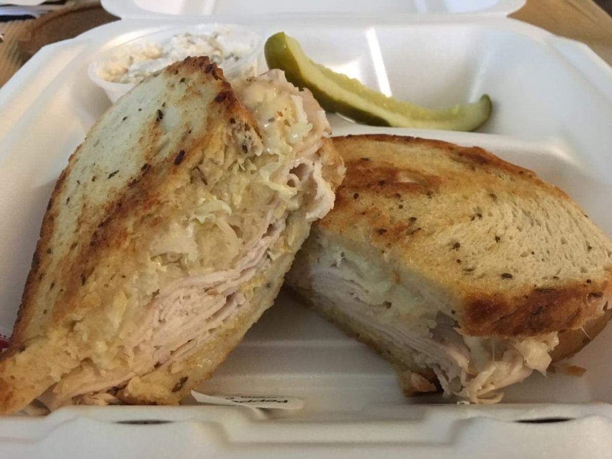 Turkey Reuben and potato salad