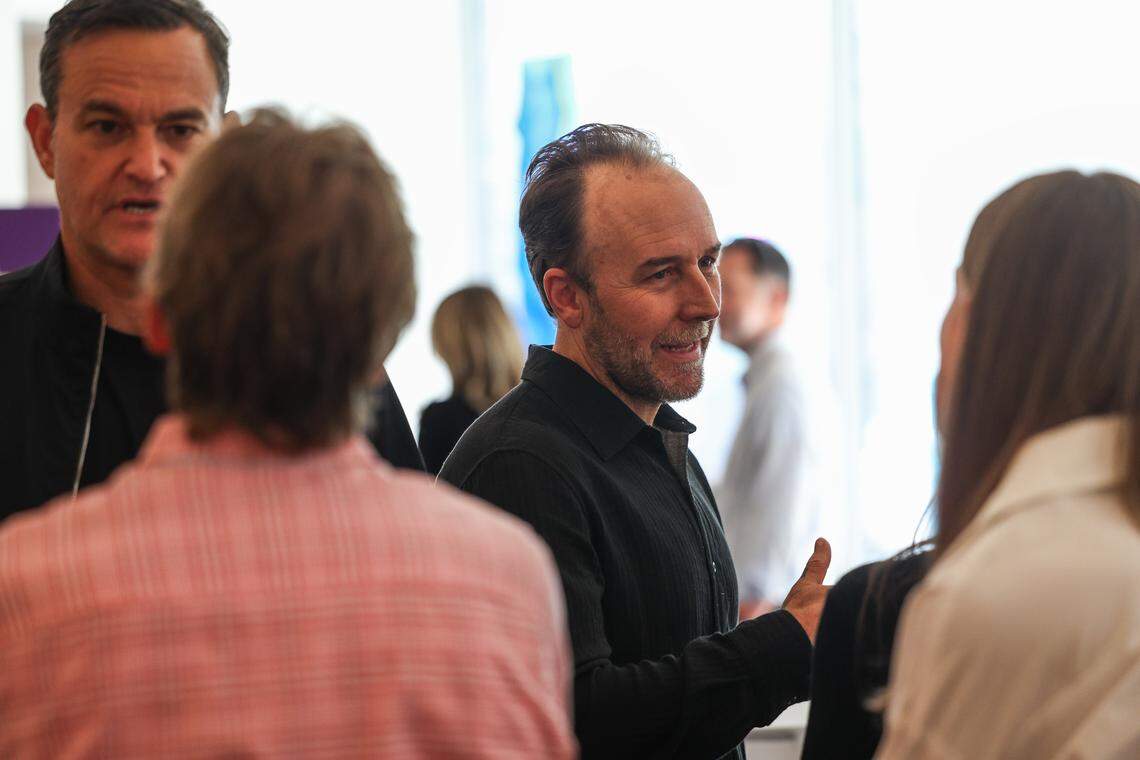 Derek Cianfrance, center, director and co-writer of ‘Roofman’, kicked off the Charlotte Film Festival with a sold out screening at Carolina Theater in Charlotte, NC on Tuesday, September 23, 2025.