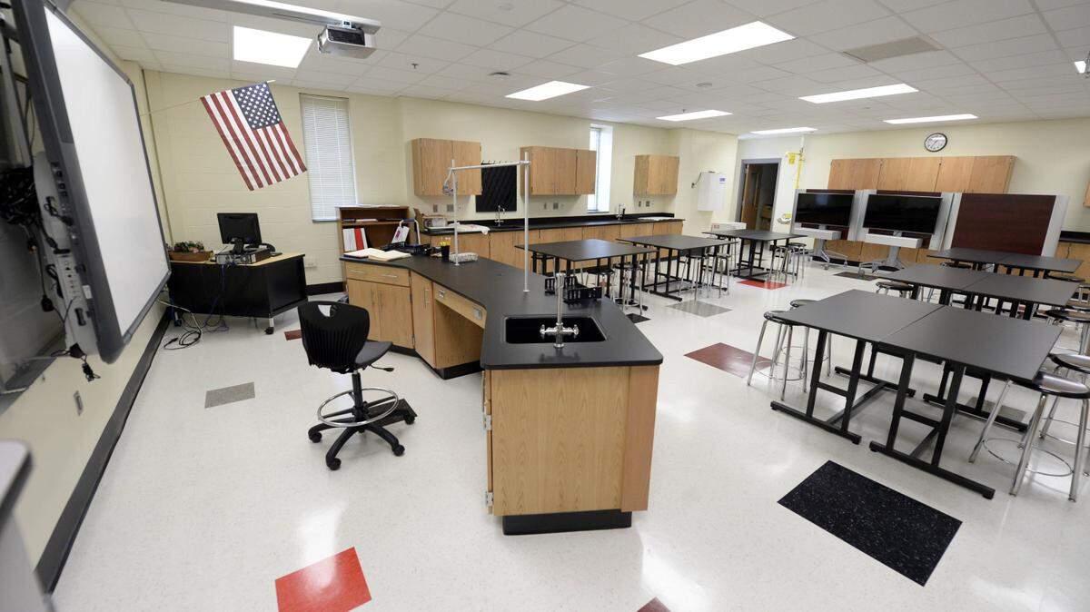 A renovated science lab at Hawthorne Academy of Health Sciences is shown as part of Charlotte Mecklenburg Schools administrators' back-to-school media briefing on Tuesday, August 18, 2015.