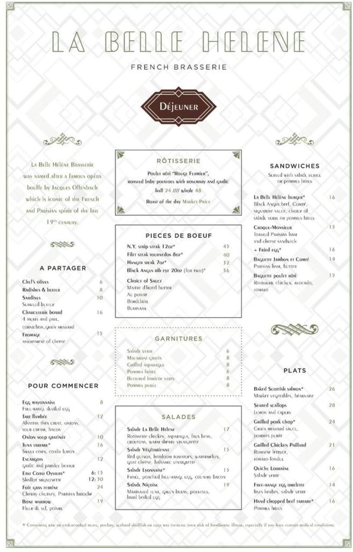 When La Belle Helene adds lunch hours, this will be the menu.