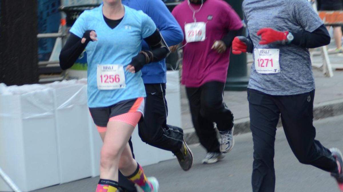 Me, on the left, in happier days running the Corporate Cup 5K this past spring. Photo by Garrett Olin