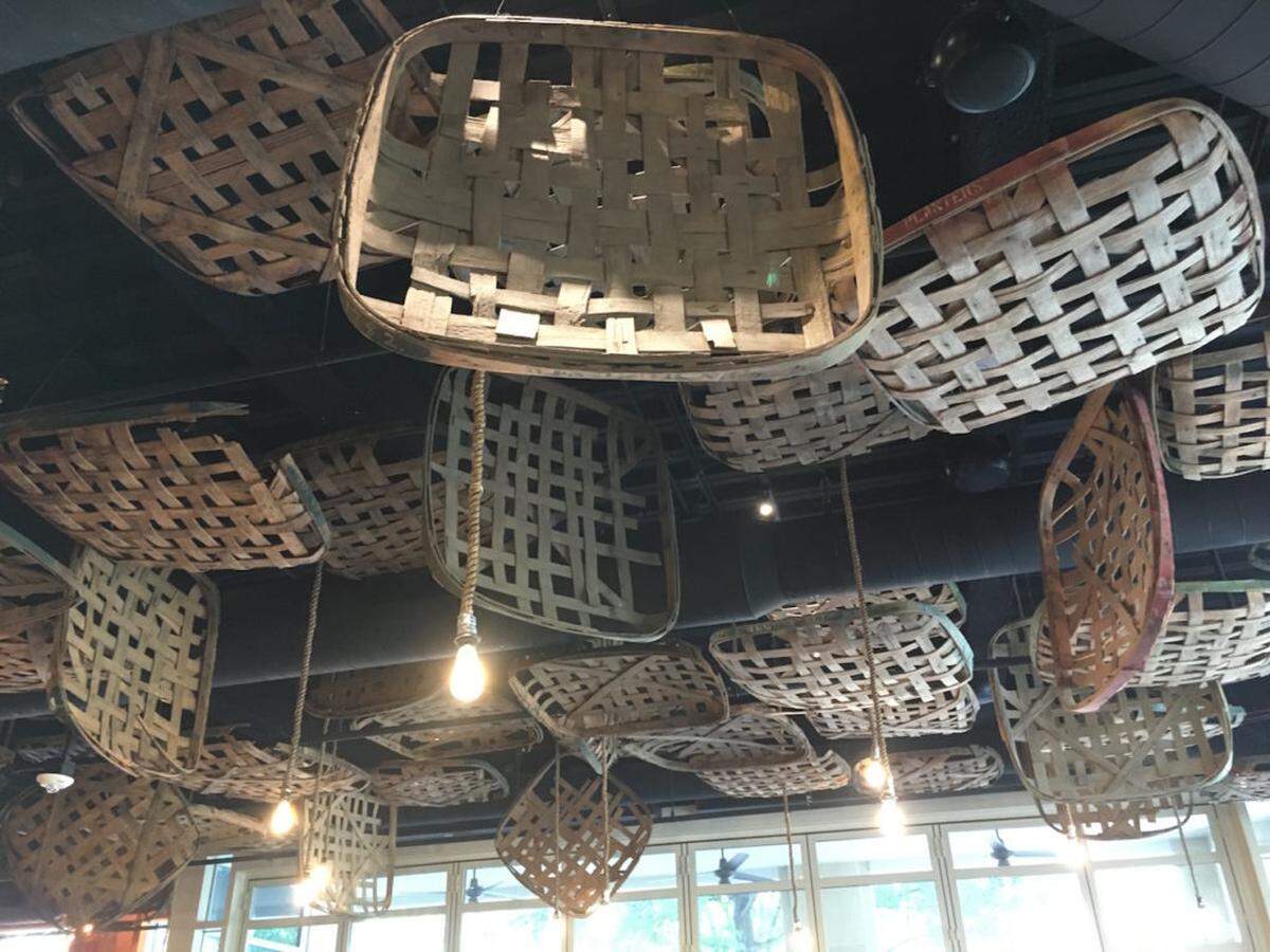 Tobacco baskets hanging from the ceiling.