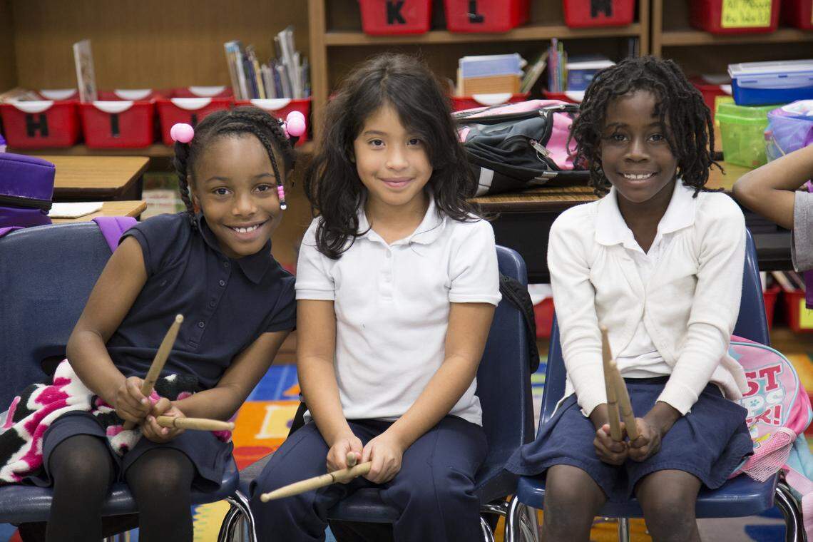 Children participating in Project Harmony in 2019, an after-school program from the Charlotte Symphony and its program partner, Arts+.