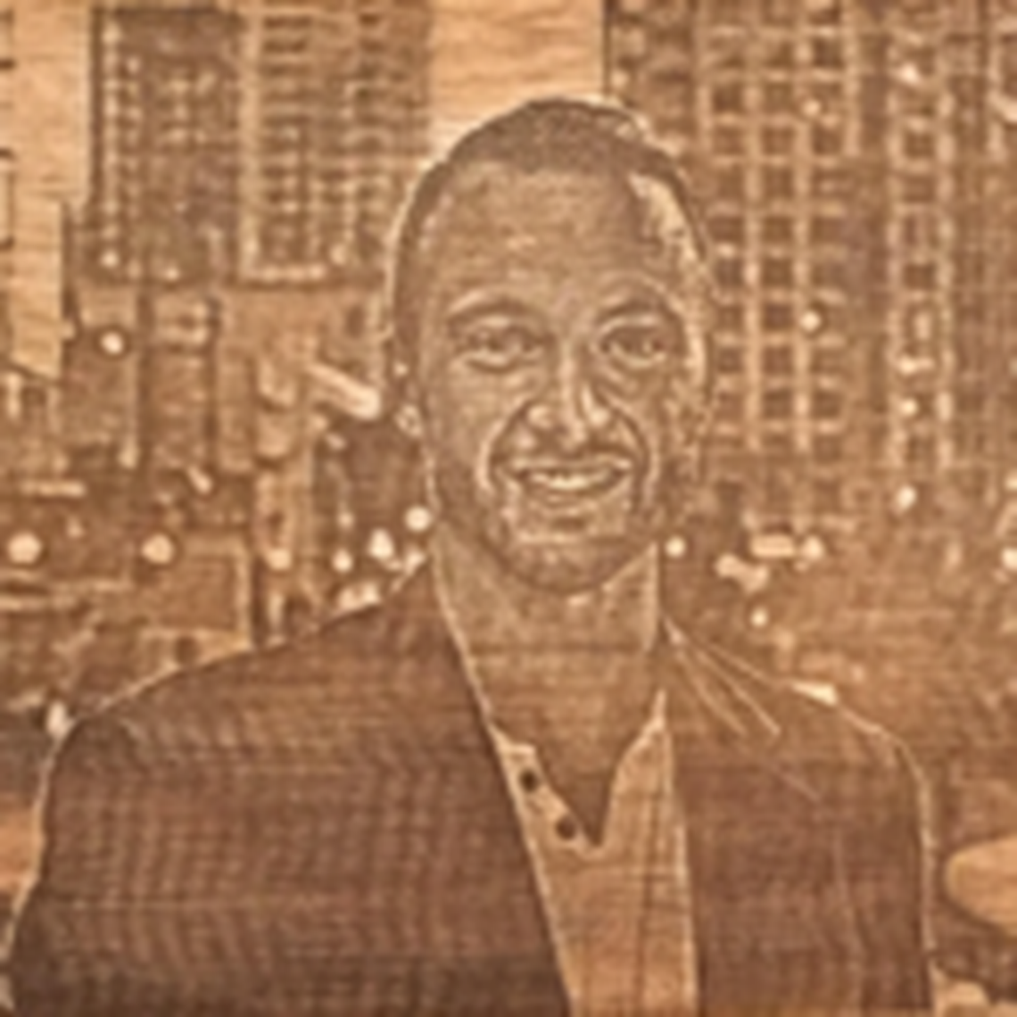 A laser etching of Musser, who is also pictured at the top of this post.