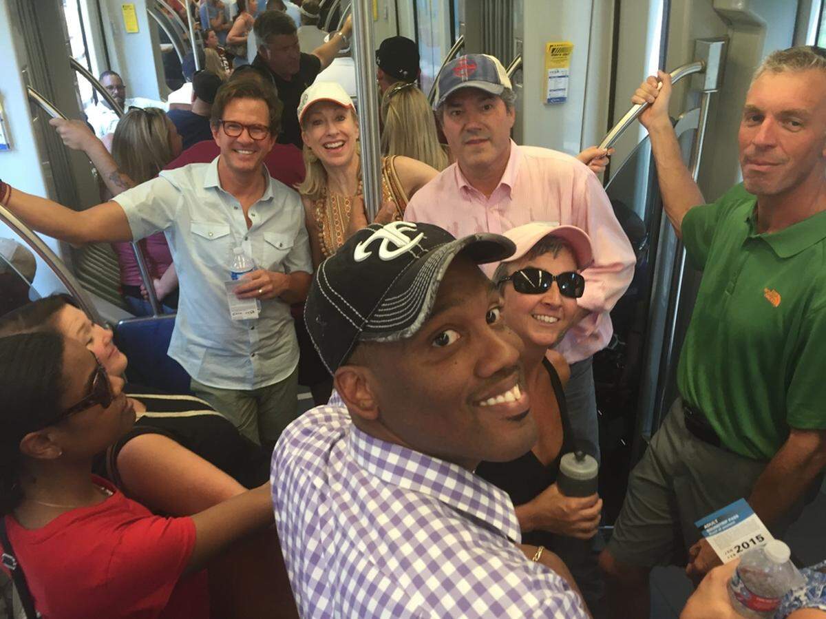 Leadership Charlotte Board of Directors on the ligh rail during a scavenger hunt