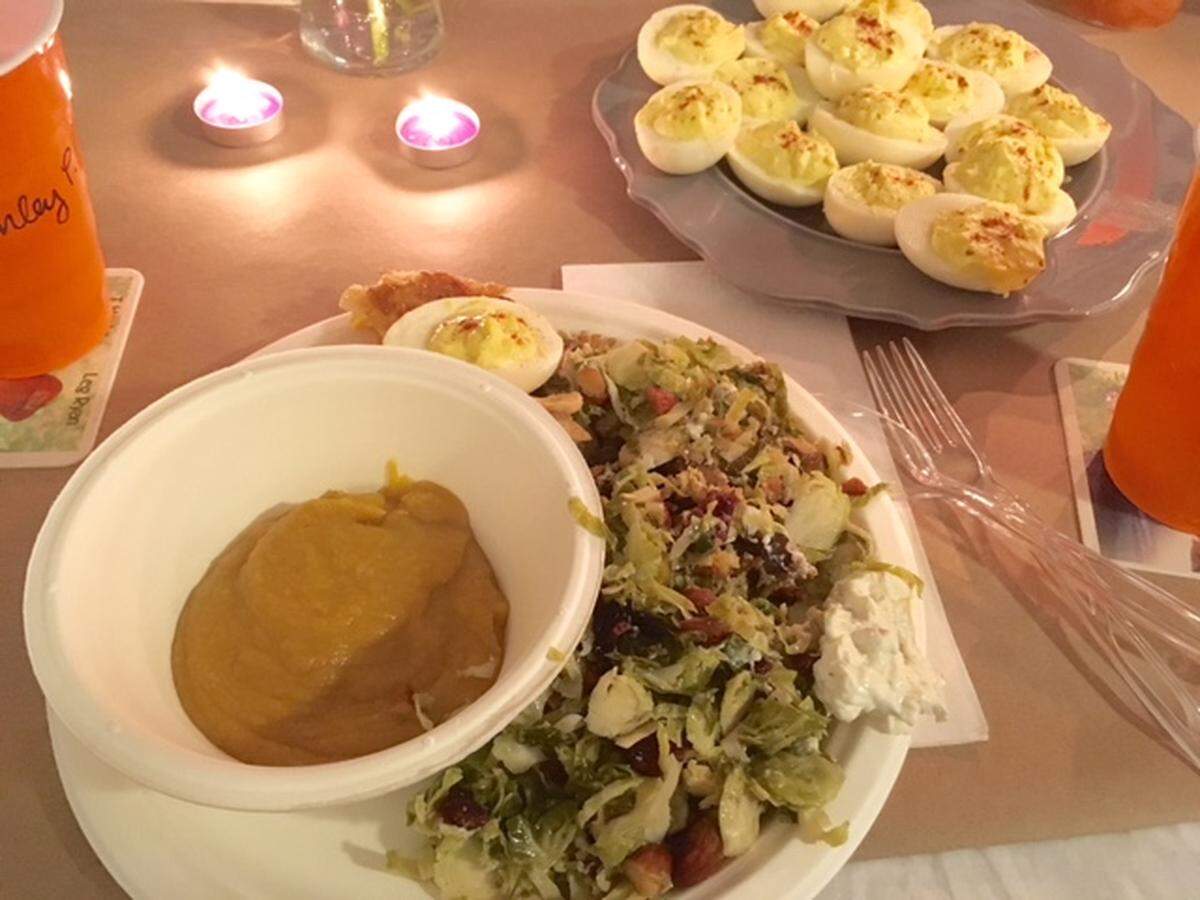Pro tip: Warm Brussels sprout salad goes a long way at Friendsgiving.