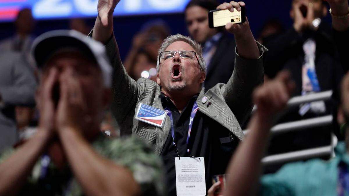 Delegates react at the Republican National Convention in Cleveland in 2016. Matt Rourke AP file photo