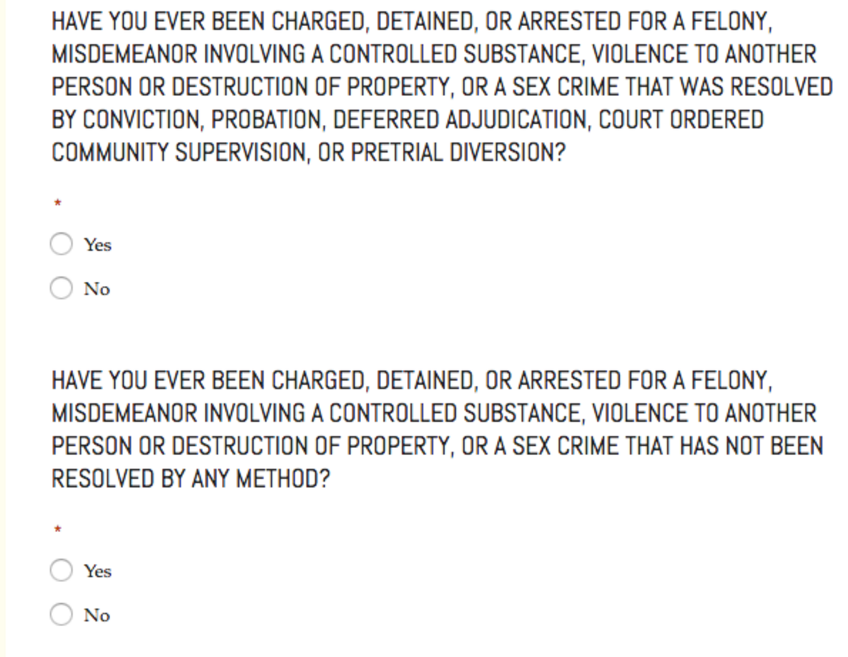 Screenshot of apartment questionnaire