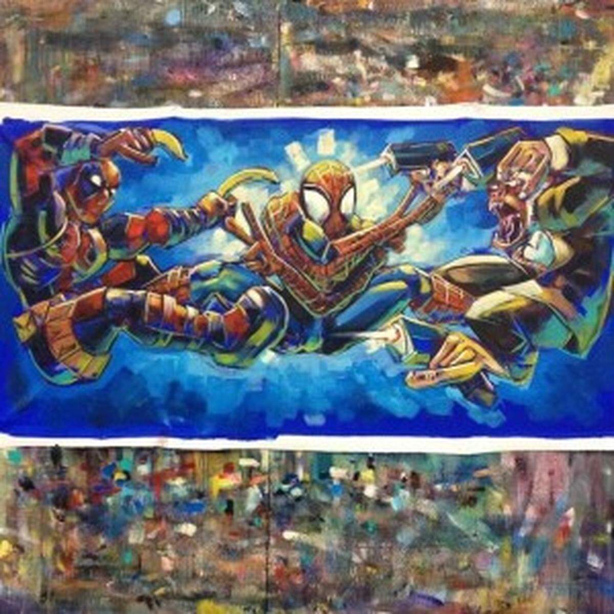 A recent commission featuring Deadpool, Spider-Man and Hit Monkey.